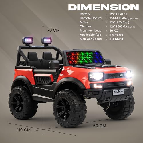 Image of Baybee Rover 4x4 Battery Operated Jeep for Kids, Ride on Toy Kid Car with RGB Windshield Light & Music | Baby Big Battery Cars | Electric Jeep Car for Kids to Drive 2 to 6 Years (Red)