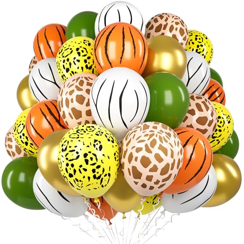60 Pièces Ballons Safari Jungle, 12 Pouces Imprimé Animaux Safari Jungle Ballon Vert Sauge Or pour Décoration Fête Anniversaire Thème Forêt Baby Shower (4 Types Imprimés Animaux)