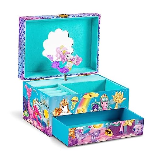 CRAZE Joyero Musical Niña, Galupy Mermaid Caja de Música con Cajón Extraíble, Interior Aterciopelado, Espejo y Unicornio Giratorio