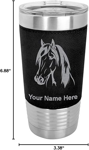 Vista 90 de LaserGram Vaso aislado al vacío de 20 onzas, cabeza de caballo 1, grabado personalizado incluido (cuero sintético, verde azulado)