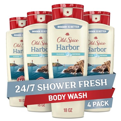Image of Old Spice Cleansing Body Wash for Men, 24 /7 Shower Fresh with Lasting Scent, Cleanse & Refresh, Gentle on Skin, Vitamin B3, Harbor with Coastal Breeze + Driftwood Scent, 18 oz (Pack of 4)
