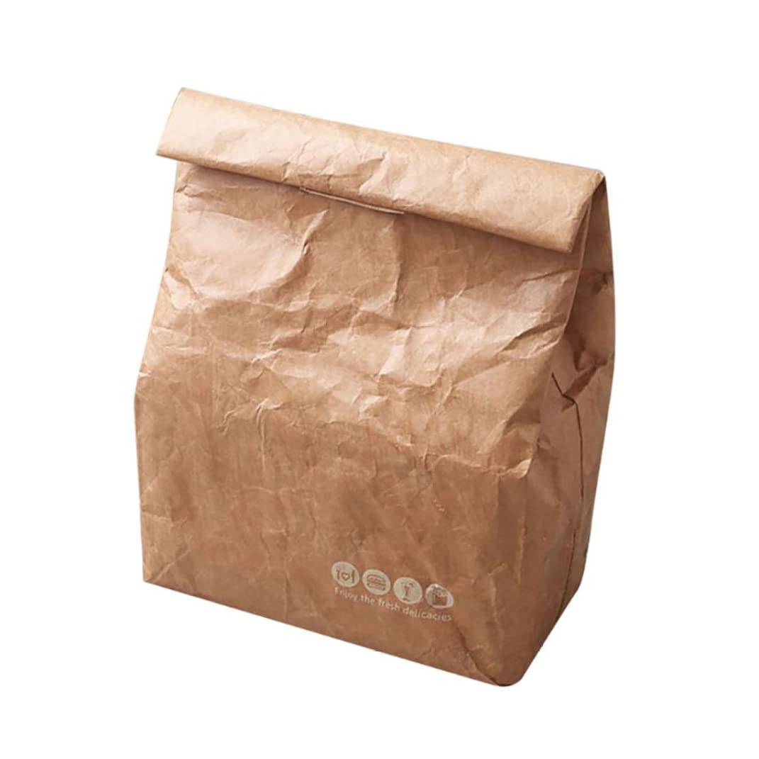 Xoeryoy 1Pc Paper Lunch Bag Reusable Lunch Bag Insulation Container Picnic Meal Transporter Bags For Girls Kids Women Adults To Work Picnic Shool, Brown