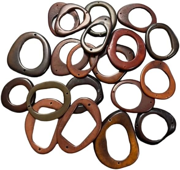 Tagua Beads. Mix of Brown Colors. Tagua Rings, Donuts, Discs in a Mix of Brown Colors. 20 Pieces, top and Bottom drilled. Tagua from Colombia, 1.5 X 1.1 INCHES / 4 X 3 CM. Approx.