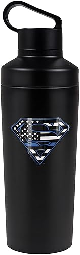Superman OFFICIAL - Botella de agua aislada de 18 onzas, resistente a fugas, de acero inoxidable aislado al vacío con tapa de bucle 2 en 1, diseño