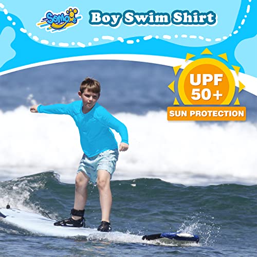 2 Pack Boys Rash Guard Swim Shirt Long Sleeve UPF+ 50 Sun Swimwear for Toddler Kids Rashguard Water Swimming Shirts2