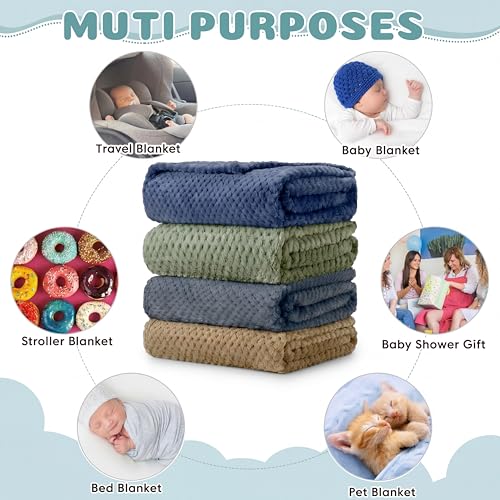 Image of Reginary 4Pcs 30x40 Baby Blanket Fuzzy,Blue, Green, Khaki, Gray | Waffle Flannel Baby Throw Blankets, Warm Nursery & Crib Blankets, Girl & Boy Newborn Infant