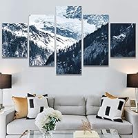 SIGNWIN 5 Panel Canvas Wall Art Snowy Tops for Home Decorations Ready to Hang - 60