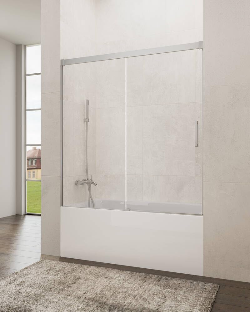 IMEX - Mampara Ducha Bañera Frontal 1 Fija + 1 Corredera 165cm Cromo | Mampara de Cristal Reversible con Ancho Adaptable 160-165cm | Perfilería de Aluminio con 150cm de Altura y Cristal Antical