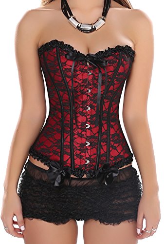 Blidece Women's Lace Up Boned Plus Size Overbust Corset Bustier Bodyshaper Top L