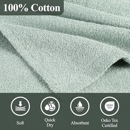 Image of Superior Kids Cotton Terry Poncho, Soft, Absorbent Bath Towel with Hood, Bathroom Accessories, Long, Plush Bathrobes for Bath, Shower, Spa, Resort, Hotel, Beach, Pool, Boy, Girl, Large Size, Sage