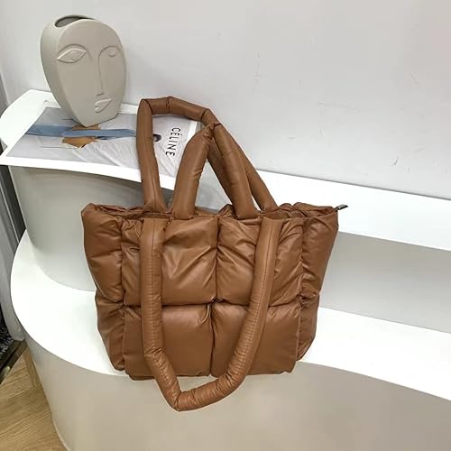 Miniatura 5 de Bolso de mano acolchado grande para mujer, bolso de invierno acolchado suave, bolsa de hombro acolchada para el hombro, bolsa de compras con almohada
