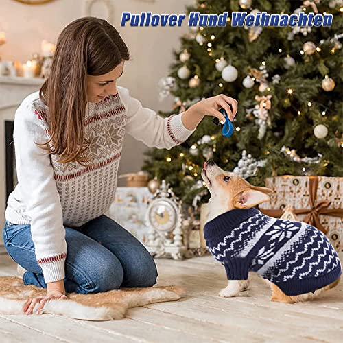 Pullover Hund Weihnachten,Hundepullover Kleine Hunde Weihnachten,Hund Weihnachtspullover,Hunde Weihnachts Pulli,Weihnachtspullover Kleiner Hund,Strickpullover für Hunde (M-Blau)