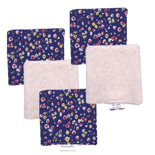 Paulette & Cléo Discos Desmaquillantes Reutilizables X5 | Toallitas Desmaquillantes Reutilizables | Algodones Desmaquillantes de Algodon y Bambú 10 x 10 cm | Hecho a mano en Francia