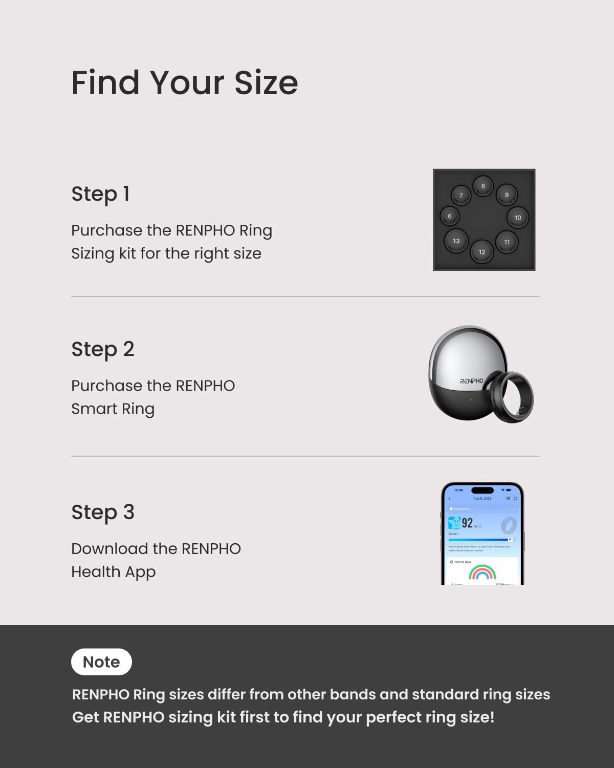 Amazon.com: RENPHO Lynx Smart Ring-Sizing Kit (Tar Black, Size 6