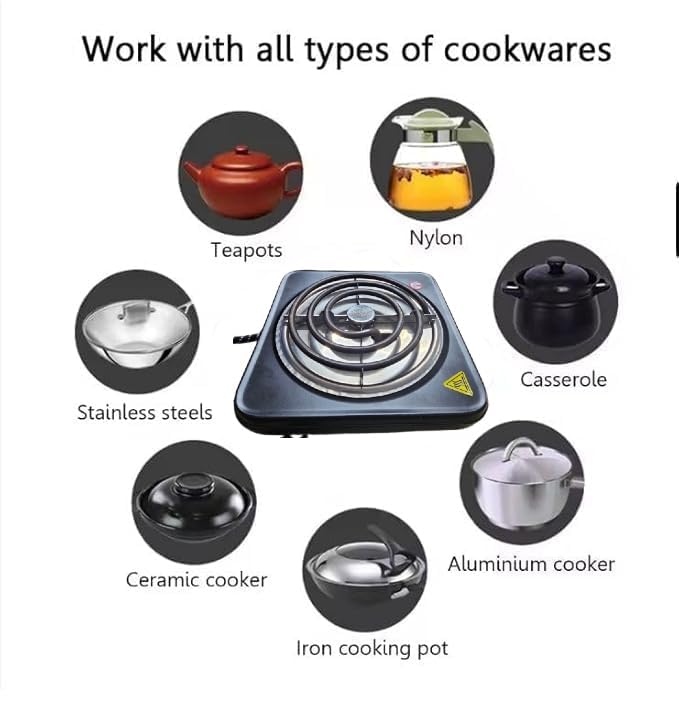 Image of Electric Hookah Coal Burner, Black, Single Coil Hot Plate for Shisha Charcoal Lighting