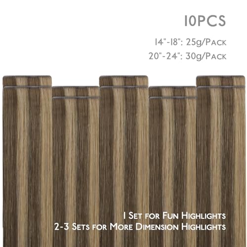 Image of WENNALIFE Invisi Edge Tape in Hair Extensions Human Hair | 14 Inch 25g 10pcs Balayage Chocolate Brown to Caramel Blonde Invisi Remy Hair tensions Seamless Injected Tape Ins Straight