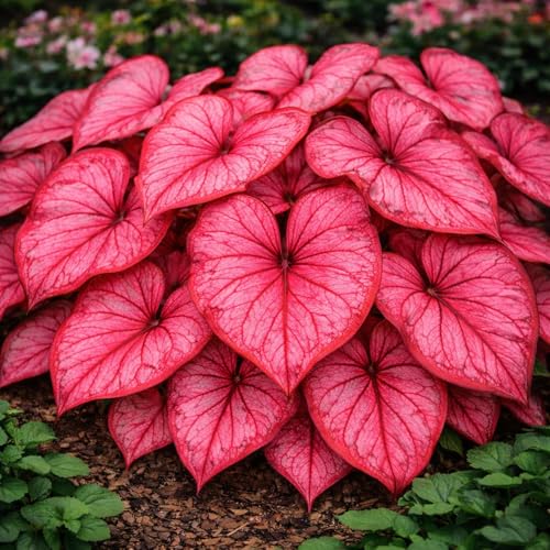 Desert Sunset Caladium Bulbs (4) Sun-Tolerant Salmon Pink Fancy-Leaf with Copper Veins Tropical Foliage for Containers Patios & Gardens - Easy to Grow - Colorful Plants