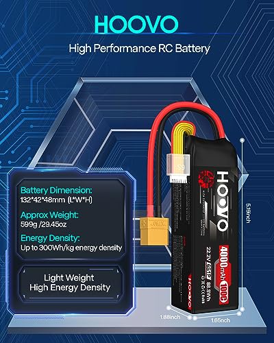 HOOVO 6S Lipo Battery 22.2 V 4000 mAh 100C RC Battery Soft Case with XT90 Plug for 7RC Quadcopter Airplane Helicopter Car Boat Hobby Helicopter Size 600 (2 packs) - Image 2