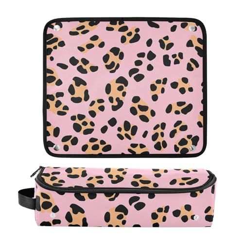 Bolsa de viaje para herramientas de cabello con alfombrilla térmica, estuche portátil para planchas, rizadores y secadores de pelo, organizador de accesorios para cabello con estampado de leopardo miniatura 3