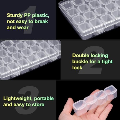 Image of HARFINGTON Bead Organizer Box Diamond Art Containers 1pcs Rectangular Plastic Storage Case 28pcs Mini Clear Bead Storage Containers Boxes for Jewelry Beading Crafts