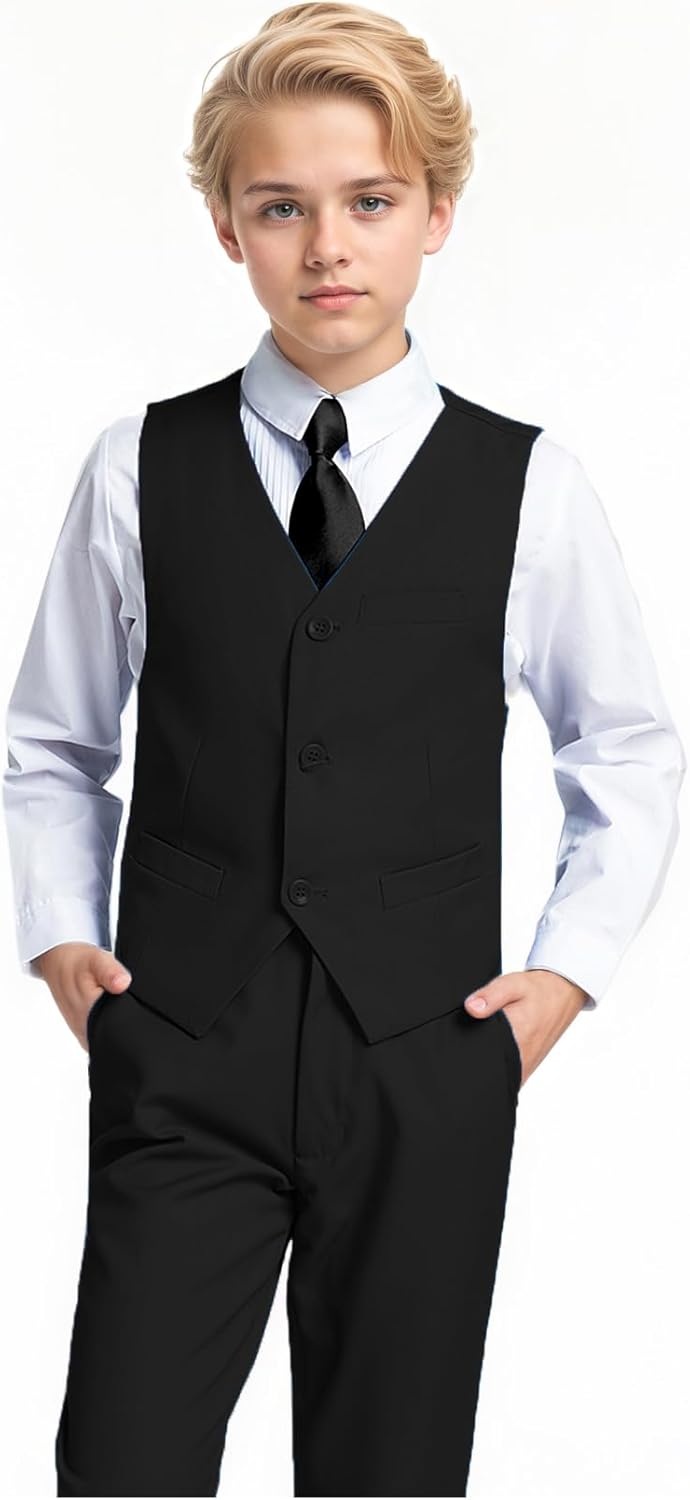 Yanlu Toddler Boys Formal Suits Set,Vest Pants Dress Shirt and Tie for Kids Boy Wedding Ring Bearer Oufit