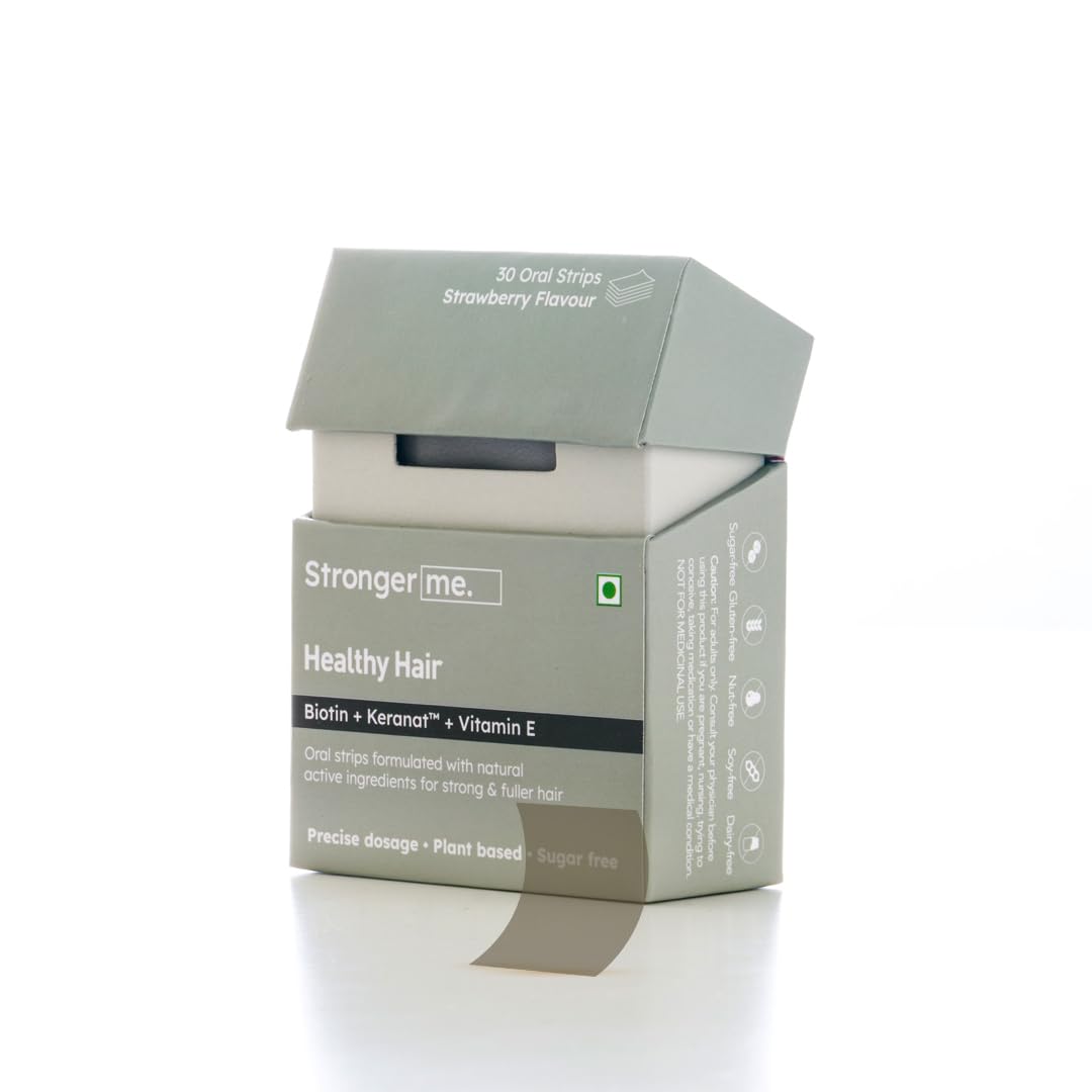 Stronger me. Hair Supplement With Plant Based Biotin, Vitamin E, Keranat, Folic Acid, Vitamin D3 And Vitamin B For Improved Scalp Health And Hair Growth|Strawberry Flavoured|30 Oral Strips Stronger me. Hair Supplement With Plant Based Biotin, Vitamin E, Keranat, Folic Acid, Vitamin D3 And Vitamin B For Improved Scalp Health And Hair Growth|Strawberry Flavoured|30 Oral Strips