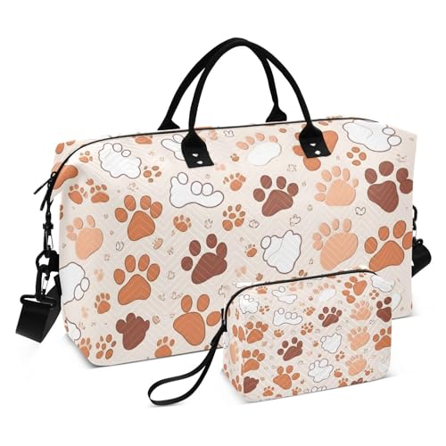 Large Travel Duffel Bag, Dog Paw Cartoon Sports Tote Gym Bag, Shoulder Weekender Overnight Bag for Women Men, Carry On Luggage with Toiletry Bags