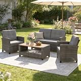 Wisteria Lane 4 Piece Patio Furniture Set, Wicker Outdoor Patio Conversation...