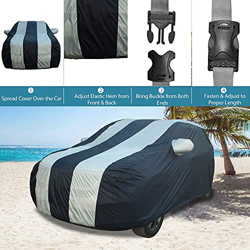 Image of Allextreme AK7005 Car Body Cover Compatible with Maruti Suzuki Alto K10 Custom Fit Dustproof UV Heat Resistant Indoor Outdoor Body Protection (Blue-Silver with Mirror)
