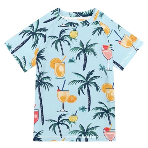 ALAZA Kids Rash Guard Boys Toddler Swim Shirts Short Sleeve Beverages Plam UPF 50+ 3T