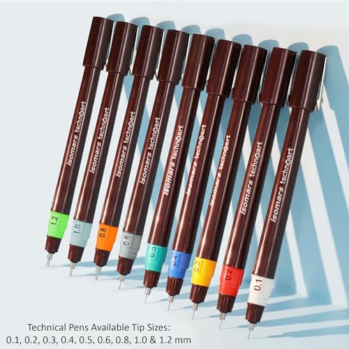 Image of Isomars Technoart Fineliner Technical Drawing Pen 1.2mm with Black Waterproof Drawing Ink Set | Refillable Precision Pen for Sketching, Drafting, Architecture, Illustration & Design