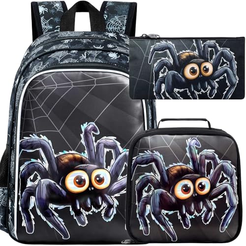 Image of CCJPX 3PCS Kids Backpack for Boys, 16 Inch Spider Water Resistant Preschool Bookbags, Cool Elementary Kindergarten School Backpacks and Lunch Box