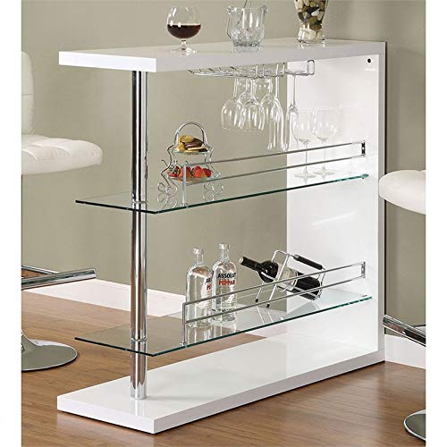 Bowery Hill 2 Shelf Pub Table With Wine Storage In Glossy White #TOP2