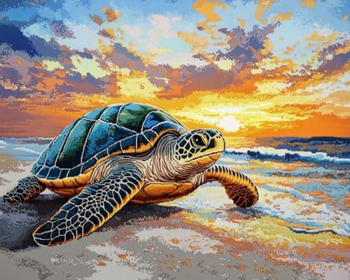 Diamond painting tortue de plage 40x50cm pour réduire l'anxiété par l'art-thérapie chez soi