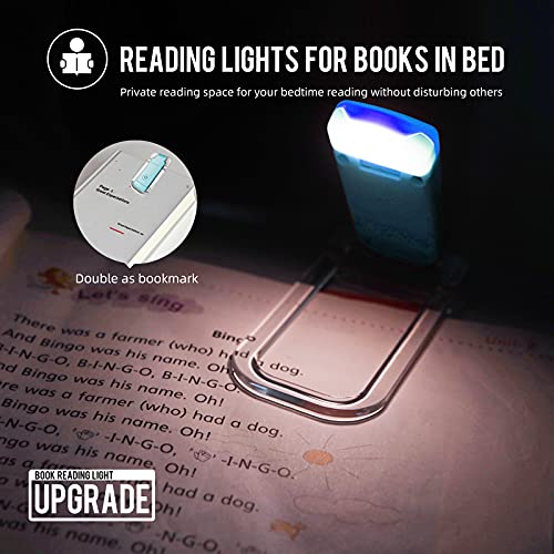 Image of EGWASER Book Light for Reading in Bed, USB Rechargeable Clip on Book Lights, 3 Brightness Adjustable Dimmable Bookmark Light for Eye-Protection, Reading Lamp for Bookworms, Travel (2-Pack Blue)