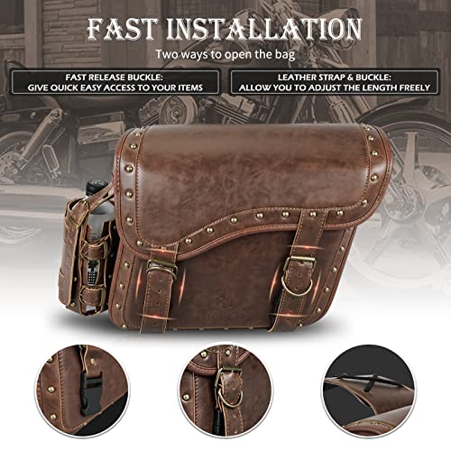 Nicecnc Motorcycle Saddle Bags, Pu Leather Motorcycle Saddlebags, Reinforced Straps & Saddle Piece, With Cup Holder, Throw Over Saddle Bags Side Bags Universal Motorcycle Accessories, Brown #TOP5