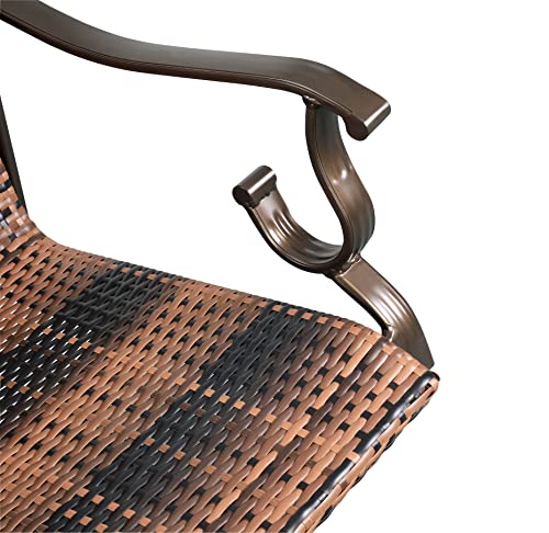 Pebble Lane Living All Weather Rust Proof Indoor/Outdoor Premium 9 Piece Cast Aluminum Patio Dining Set, 1 Slat Top Dining Table With Umbrella Hole & 8 Wicker Dining Chairs, Brown #TOP6