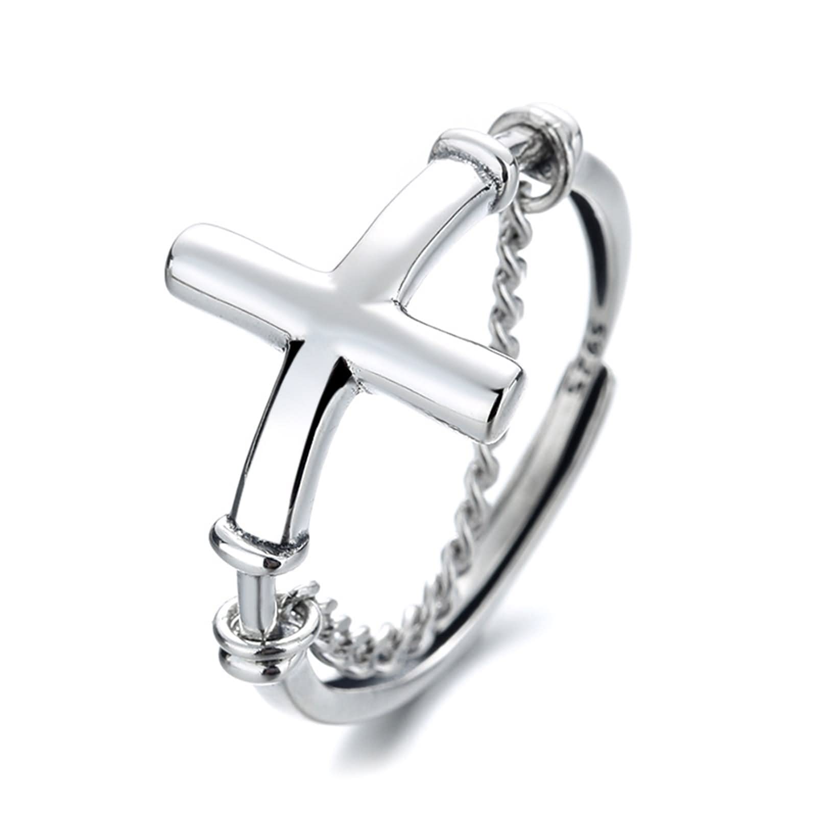 Anillo de Plata de Ley Personalizado, Anillos Ajustables para Mujer, Cadena de Punto de Cruz, alianzas de Boda para Regalo de cumpleaños