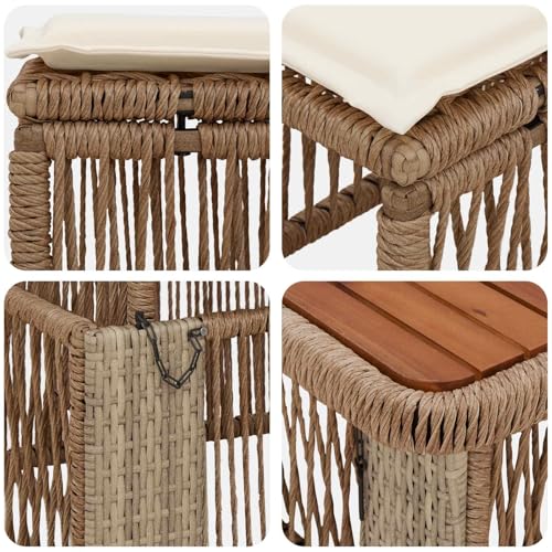 Conjunto de terraza de polirratán y madera resistente a la intemperie con mesa ajustable 8