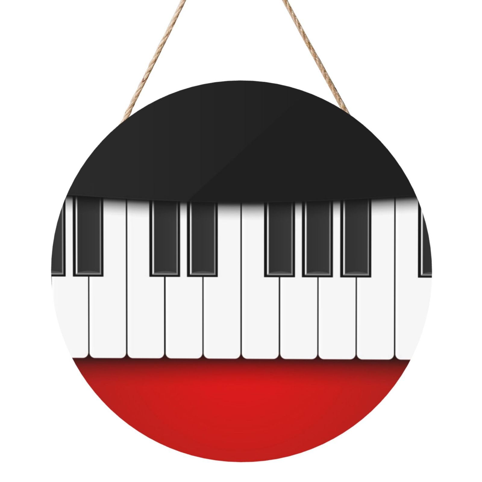 InOmak Hand Drawn Piano, Round Wood Panel Painting 12 in, Wall Hanging Painting For Home