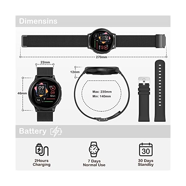Smart Watch(Call Receive/Dial),Fitness Watches for Women Men Waterproof Smartwatch for Android iOS Phones Compatible with Text and Call Digital Watch Heart Rate Blood Pressure Monitor - Image 8