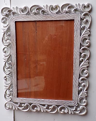 Marblechic - Marco de fotos barroco de madera MDF blanco decapado 50 x 40 cm para fotos 38 x 28 cm