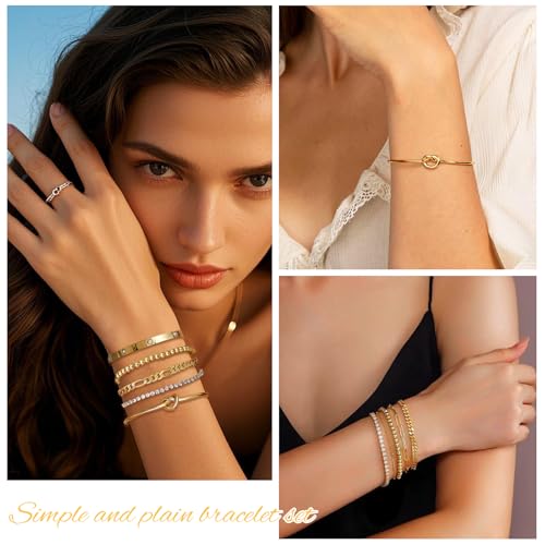 Kit 6 bracelets réglables anti-ternissement mailles Figaro et chevrons or