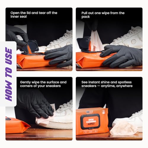 Image of SNEAKARE Shoe Cleaning Wipes (Pack of 50) - Textured, Travel-Friendly & Disposable Shoe Wipes for All Shoes - Sneaker Cleaner Wipe Multipack - Mess-Free White Shoes Cleaner for Sneakers