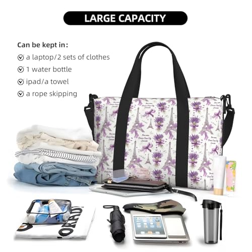 Travel Duffle Bags For Women Men - Purple Bow Lavender Print Personal Item Weekender Overnight Gym Carry On Airport Tote Bag With Strap For Yoga, Travel, Business Trips4