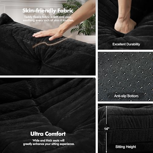 Image of Bean Bag Chair Big Sofa Beanbag Chair for Adults Fireside Chair Bean Bag Lounger with Memory Foam Filled for Home,Apartment or Gaming Venue(Black Plush)