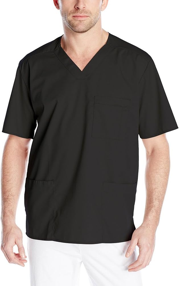 Wink WonderWORK Men's V-Neck Scrub Top, Black, S