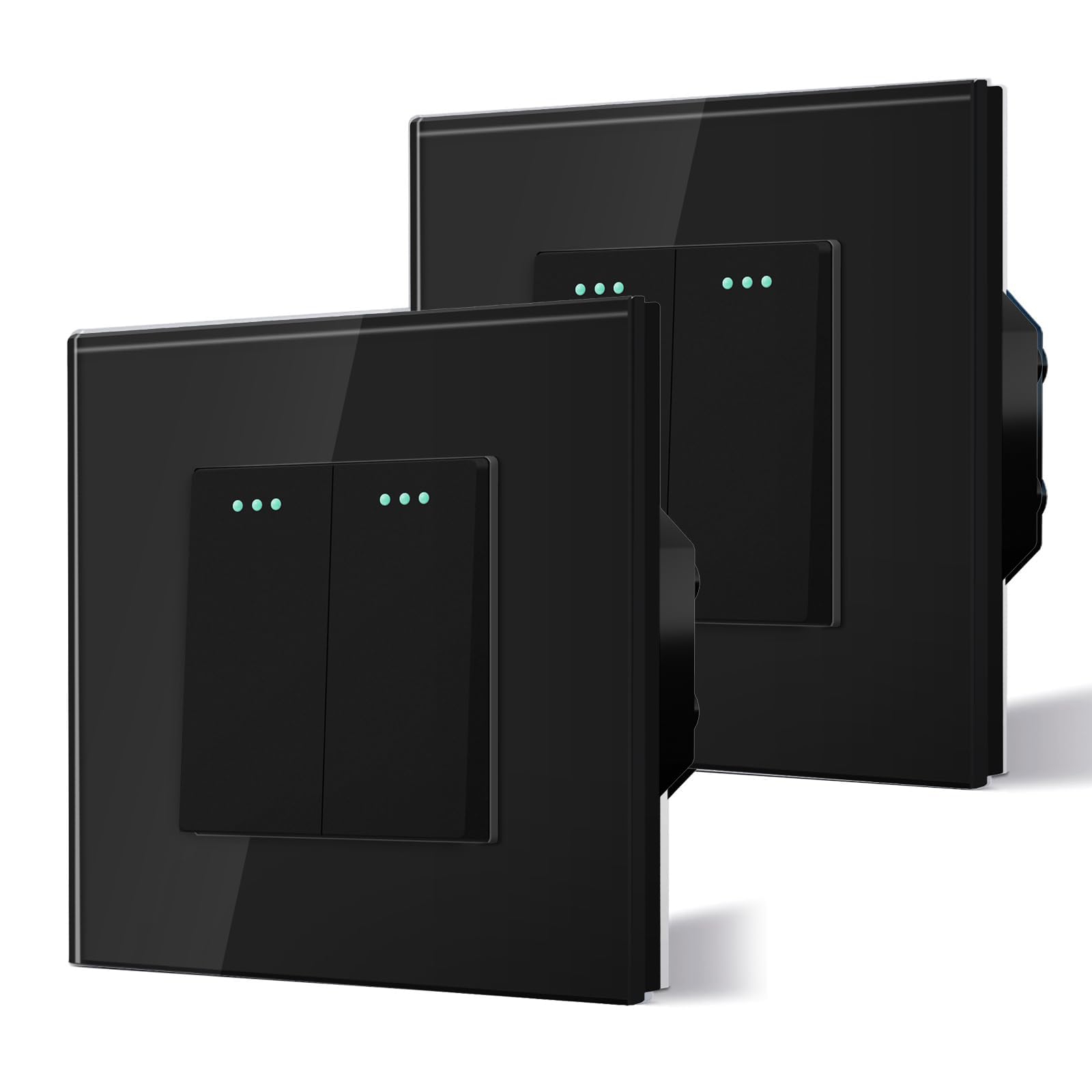 BSEED Electrical Wall Light Switch,Rocker Button wih LED Backlight,10A Toggle On/Off,Glass faceplate, Horizontal & Vertical Mounting,2 Gang 2 way-2 Pack,86mm Black