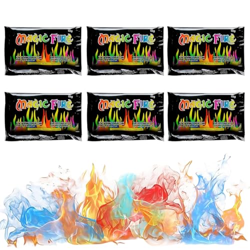 Magic Fire Pulver Set, 6 Stück Buntes Feuerpulver 10g, Bunte Farbwechsel Feuerfarben Set für Halloween und Weihnachten