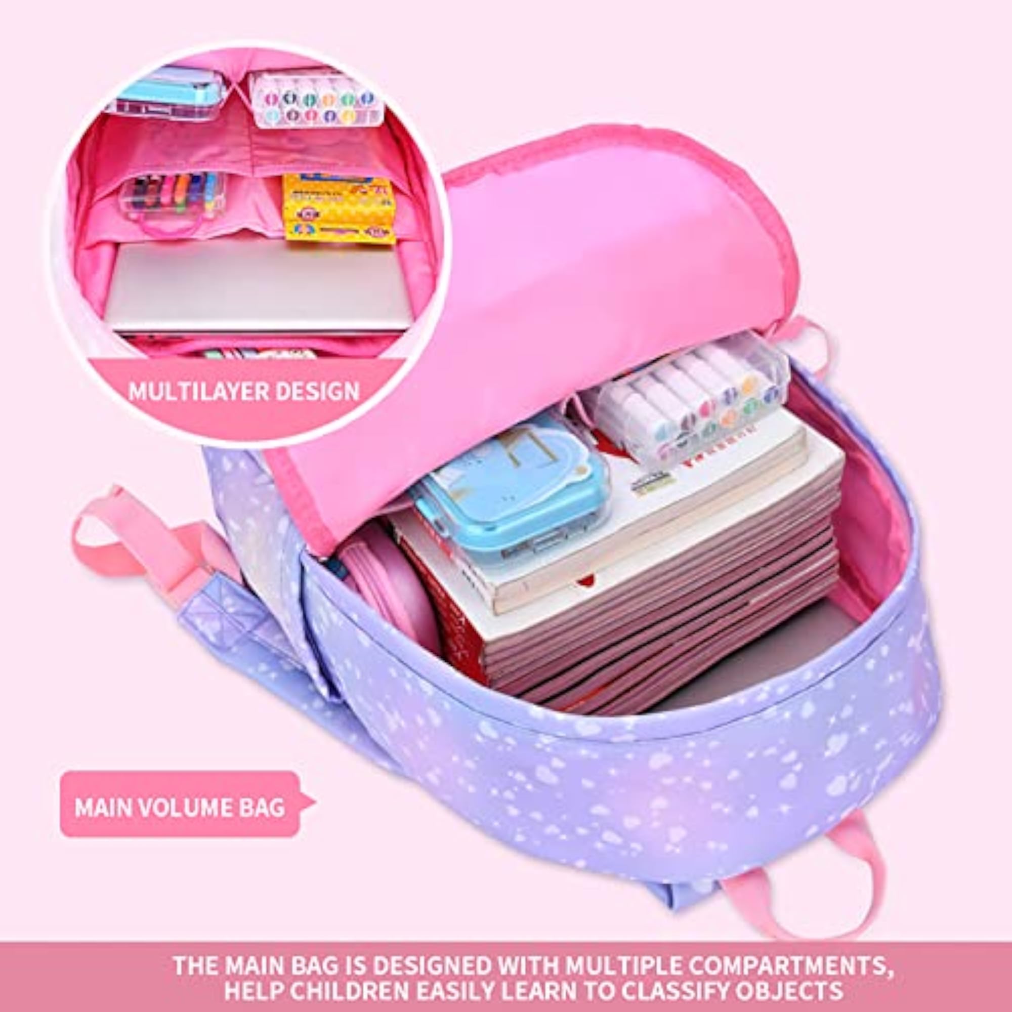 Unicorn School Backpack for Kids, Big Rainbow Capacity